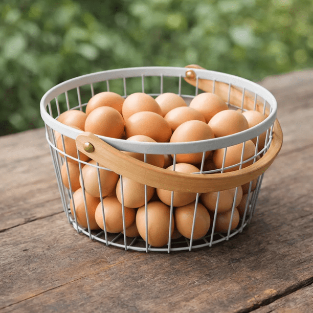 Canasta Multiusos Frutero Metálica Huevera Con Asa De Madera