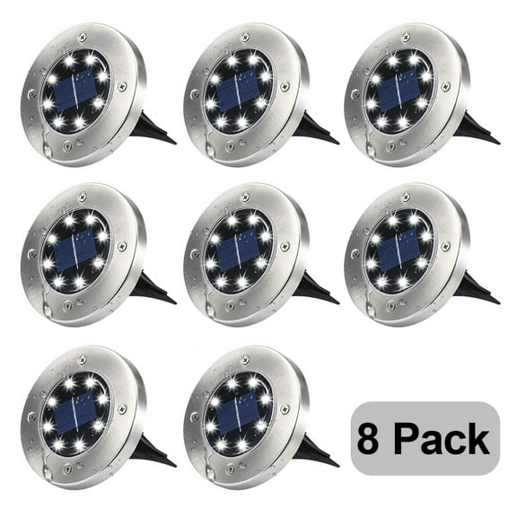 Rirool Solar Ground Lights, 8 LED Outdoor Waterproof Garden Pathway Lighting - Cool White 8 Pack