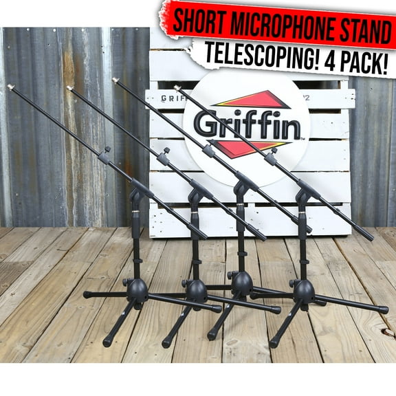 (4-PACK) Small Microphone Stand by Griffin Short Height Studio Recording Holder