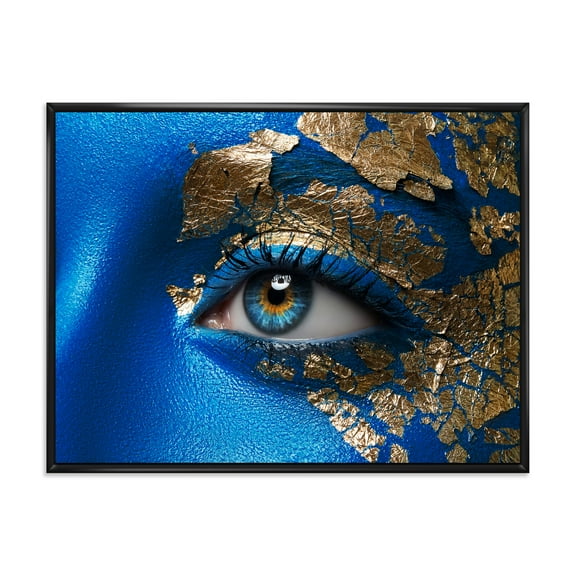 Designart 'Portrait of A Young Woman Model With Blue Make-Up' Modern Framed Canvas Wall Art Print