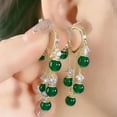 thumbnail image 3 of Opolski 1 Pair Ladies Earrings Eye-catching Fine Workmanship Tassel Golden Plated Delicate Polishing Dress Up Vibrant Color Green Simulated Emerald Earrings, 3 of 13
