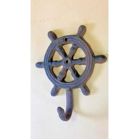 

2pc Cast Iron Ships Wheel Helm Wall Hooks w/hardware