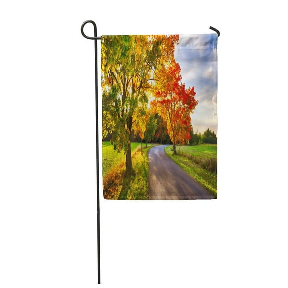 POGLIP Maple Tree Colored Leafs and Asphalt Road at Autumn Fall Garden Flag Decorative Flag House Banner 12x18 inch