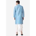 thumbnail image 2 of Royal Kurta Jacquard Silk Printed Firozi Kurta White Dhoti Set for Men, 2 of 7