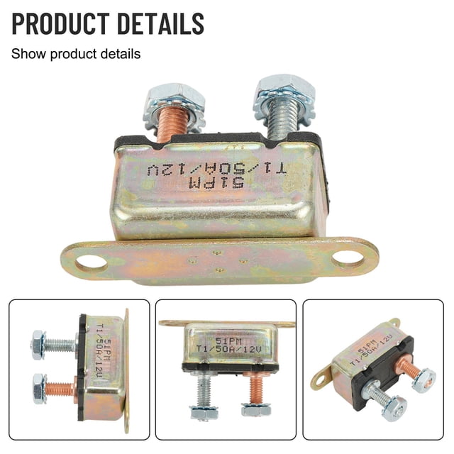 Yimiti 12V 30A~50A Auto Automatic Fuse Reset Circuit Breaker Copper Stud Bolt,50A