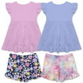 thumbnail image 2 of Millie Loves Lily Girls Lilac & Periwinkle Tie Dye and Floral Tops & Shorts Set, Size (3T-12) 4PCS, 2 of 2
