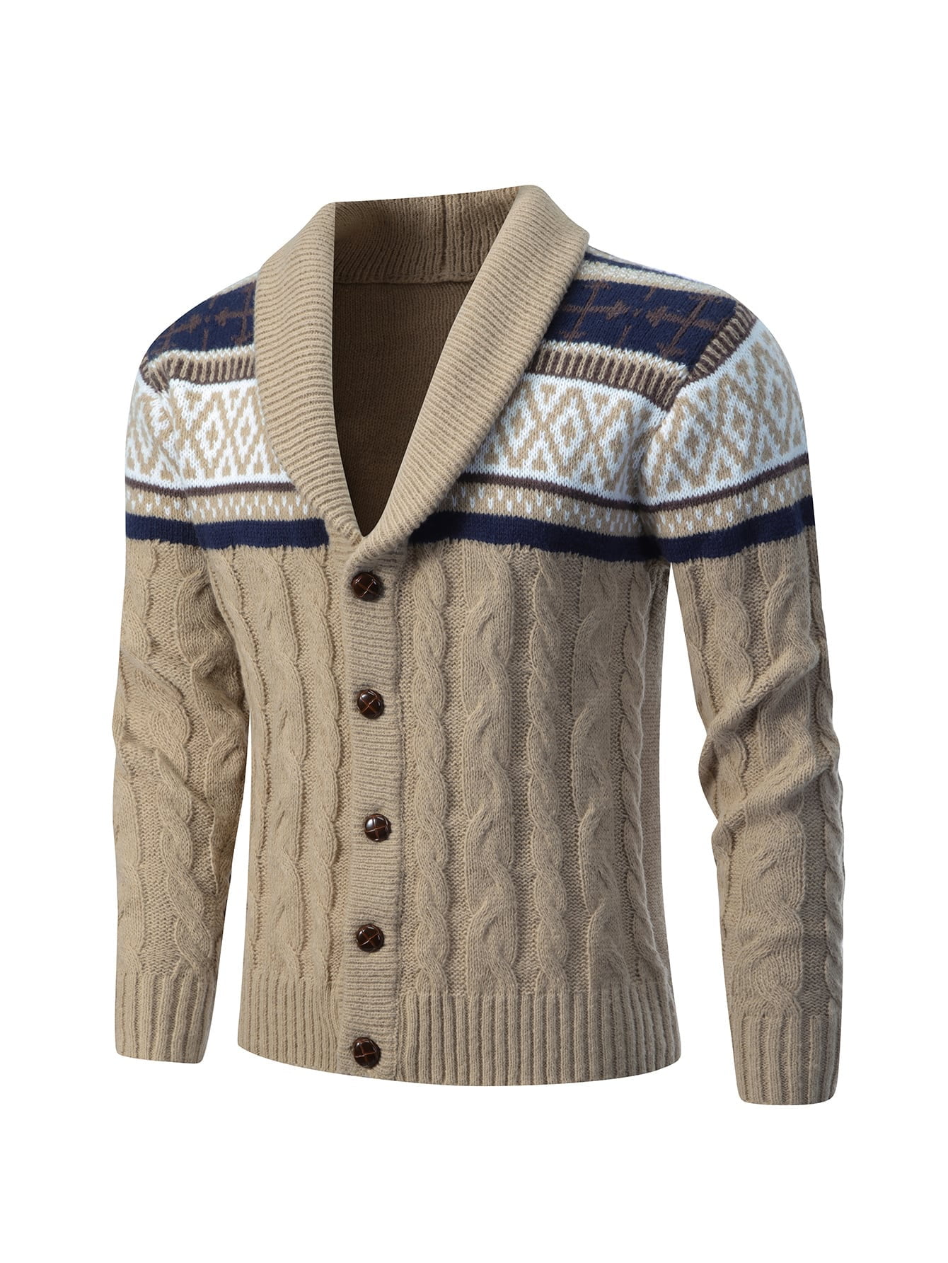 Men Cable Knit Geo Pattern Cardigan 