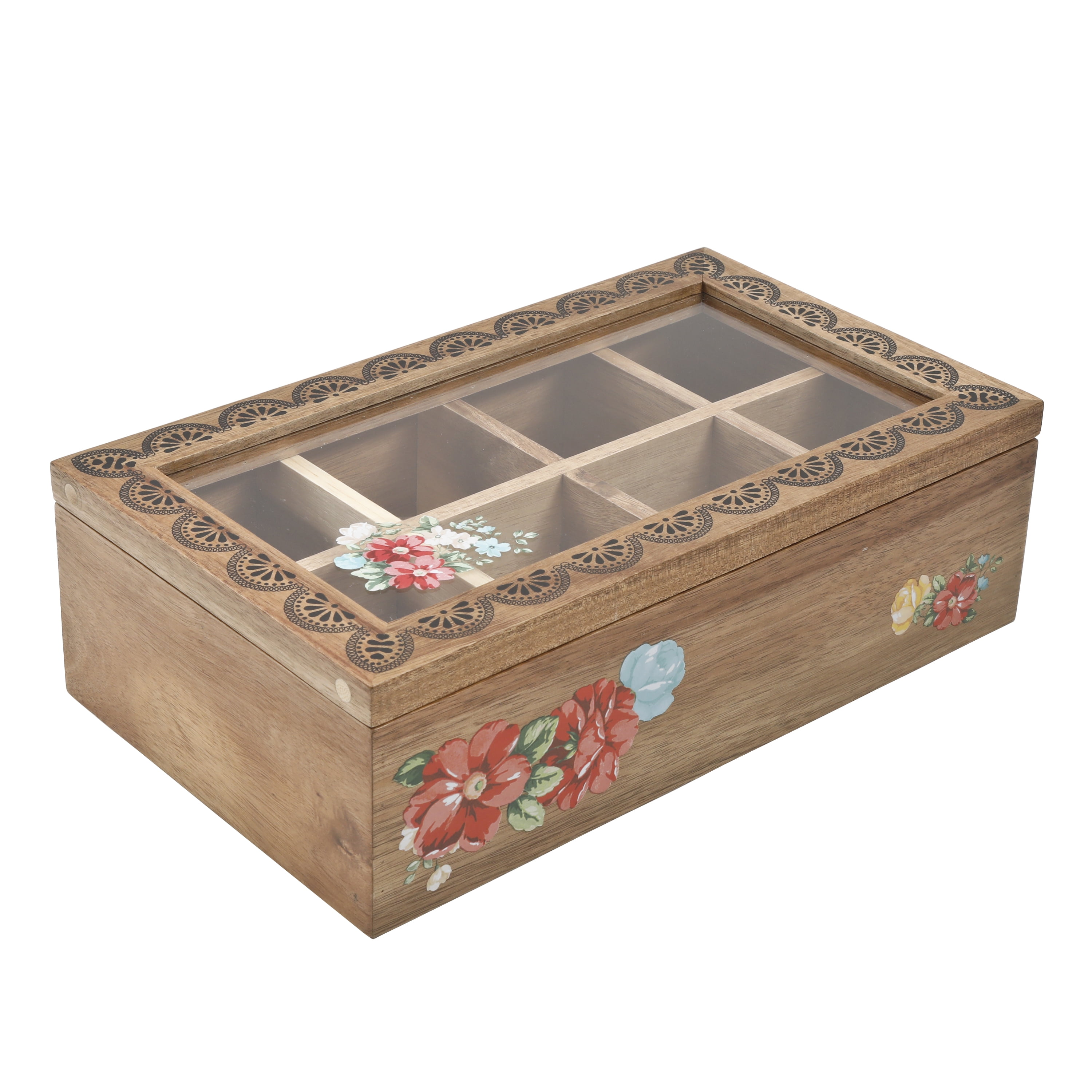 Retro Wooden Tea Storage Box Organizer Container Wood Tea Caddy Container Holder 