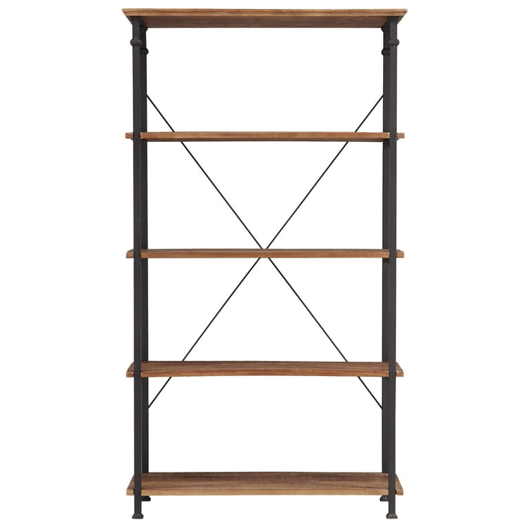 Weston Home Clayton 5 Shelf Wide Wood and Metal Bookcase, Light