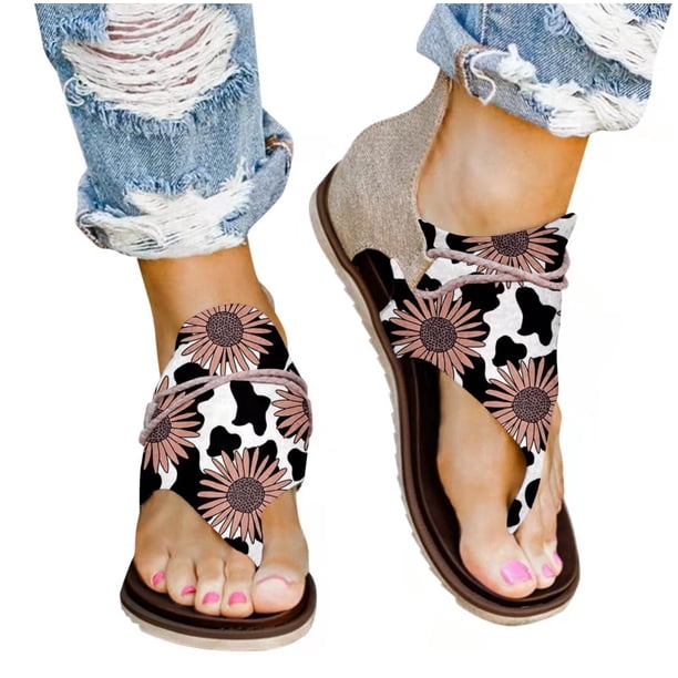 Zapatos de girasol con punta de clip de verano para mujer Sandalias planas cómodas con cremallera Sandalias de playa informales Wmkox8yii nm4925