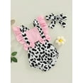 thumbnail image 3 of Bagilaanoe Summer Newborn Baby Girls Romper 6M 12M 18M 24M Infant Cow Print Bow Fly Sleeve Suspender Jumpsuit + Headwear 2pcs Set, 3 of 8