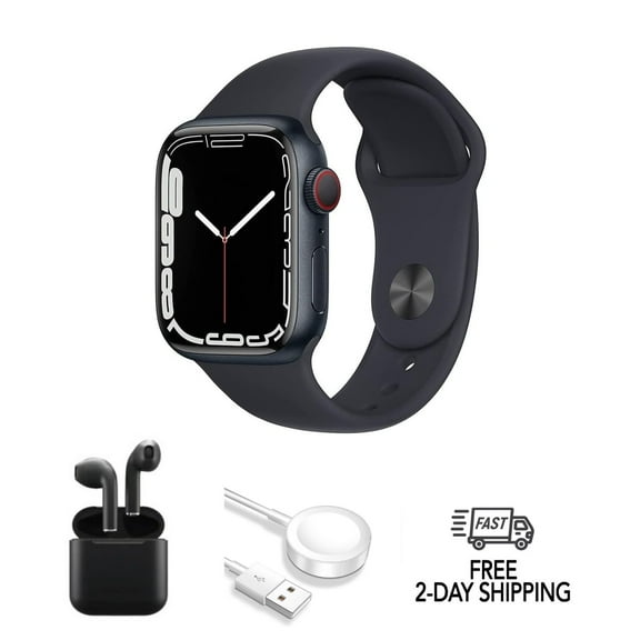 Pre-Owned Apple Watch Series 7 Aluminum 41 mm (GPS   Cellular) Midnight Black w/ Wireless Earbuds