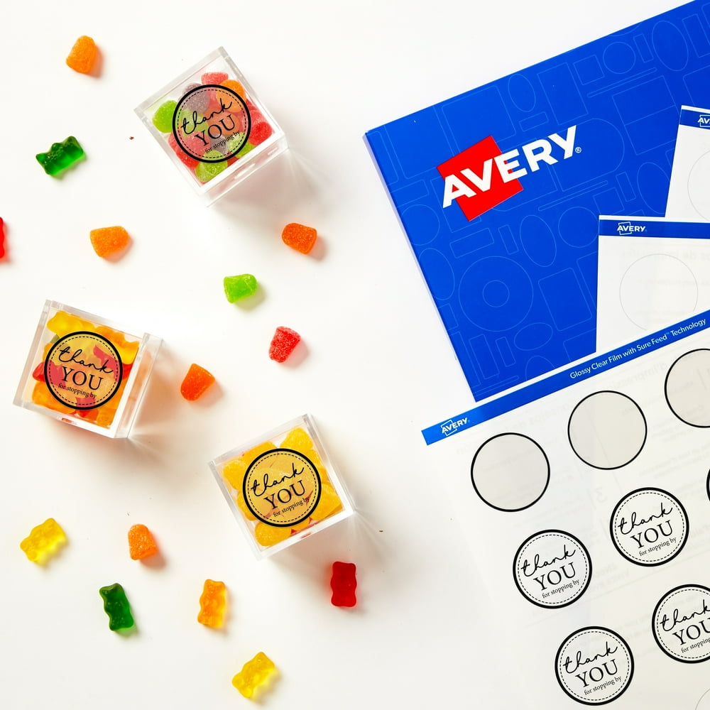 Avery Glossy Clear Round Labels With Sure Feed 1 5 Diameter 500