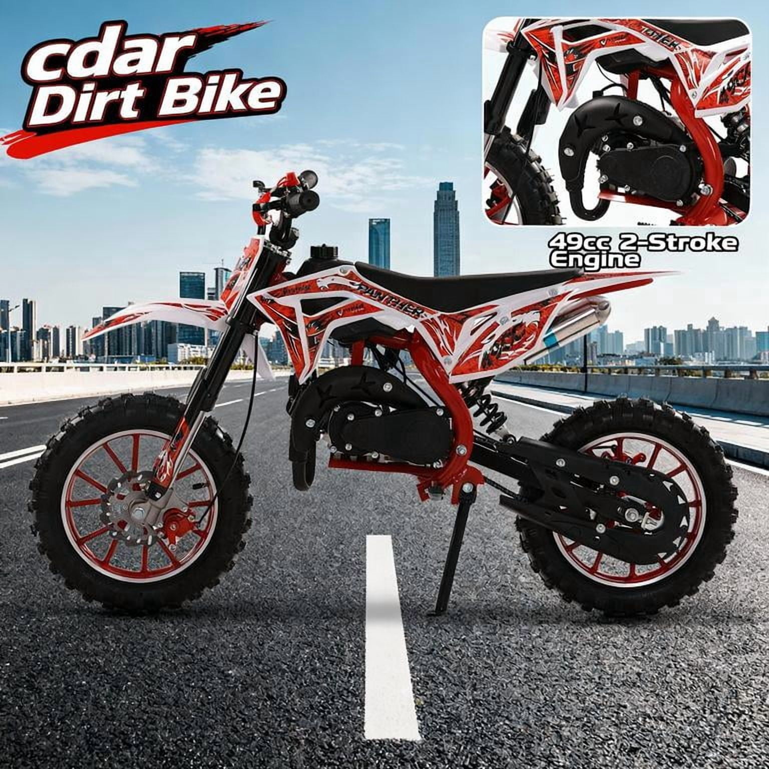 Mohsoe 49cc 2-Stroke Mini Motocross Bike, Gas Powered Kids Dirt Bike with Front & Rear Disc Brakes, 10in Inflatable Off-Road Tires, Alloy Handlebars, Inverted Hydraulic Suspension, Max Speed 40KM/H