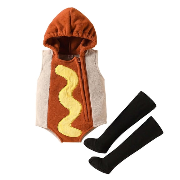 yoplnin Baby Hot Dog 𝐂ostumes Onesie, Flannel Hooded Cartoon Jumpsuit, Toddler Winter Dress up Outfit