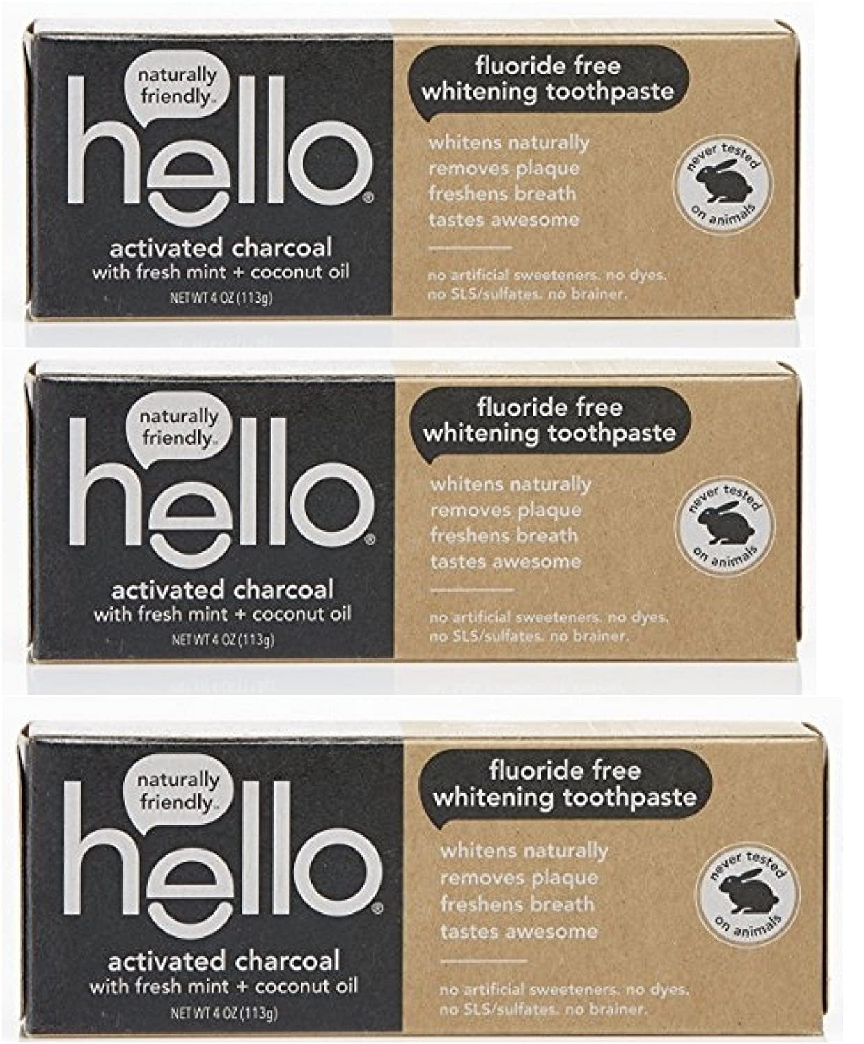 Hello Oral Care Activated Charcoal Fluoride Free Whitening Toothpaste 4 oz (Pack of 3)