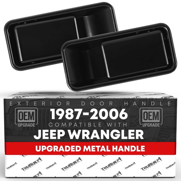 Exterior Front Driver and Passenger Door Handle Set - Upgraded Metal - Compatible with 1987-2006 Jeep Wrangler, Half Door Type - Smooth Black - OEM 55176548AB, 55176549AB, 79335, 79334