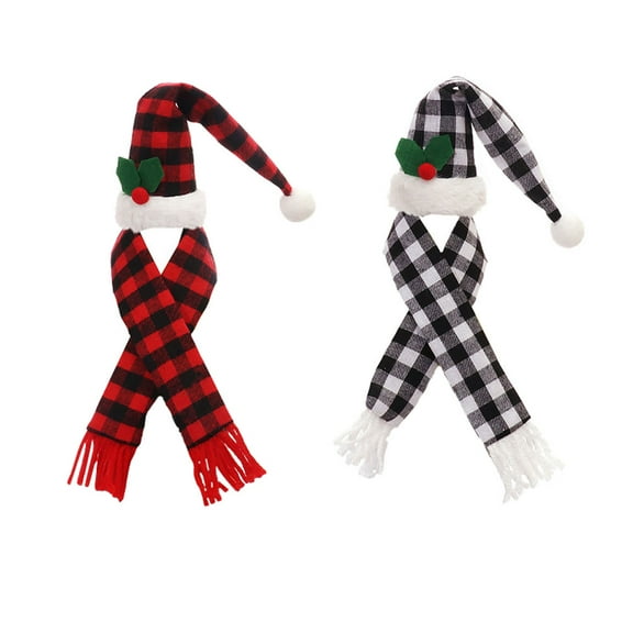 NIYANGLE 2 Sets Hat Scarf Adornments Red Black Plaid Cloth Bottles Stand Cap Kit for Table