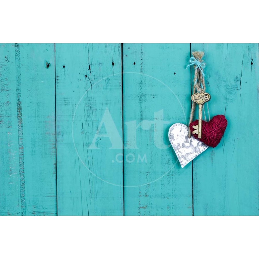 Skeleton Key, Red Rope Heart and Silver Tin Heart Hanging ...