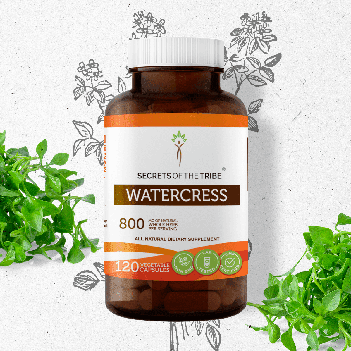Secrets Of The Tribe Watercress Capsules Dietary Supplement, Natural Herbal Capsules for Antioxidant Support, Watercress (Nasturtium Officinale) Dried Herb, 120 Capsules