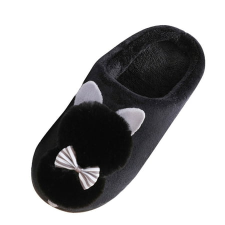 

Follure Girl women s casual shoes Women Shoes Cute Cai Slip-On Furry Flat Home Cartoons Keep Warm Slippers Shoes Women s Slippers Black 36-37