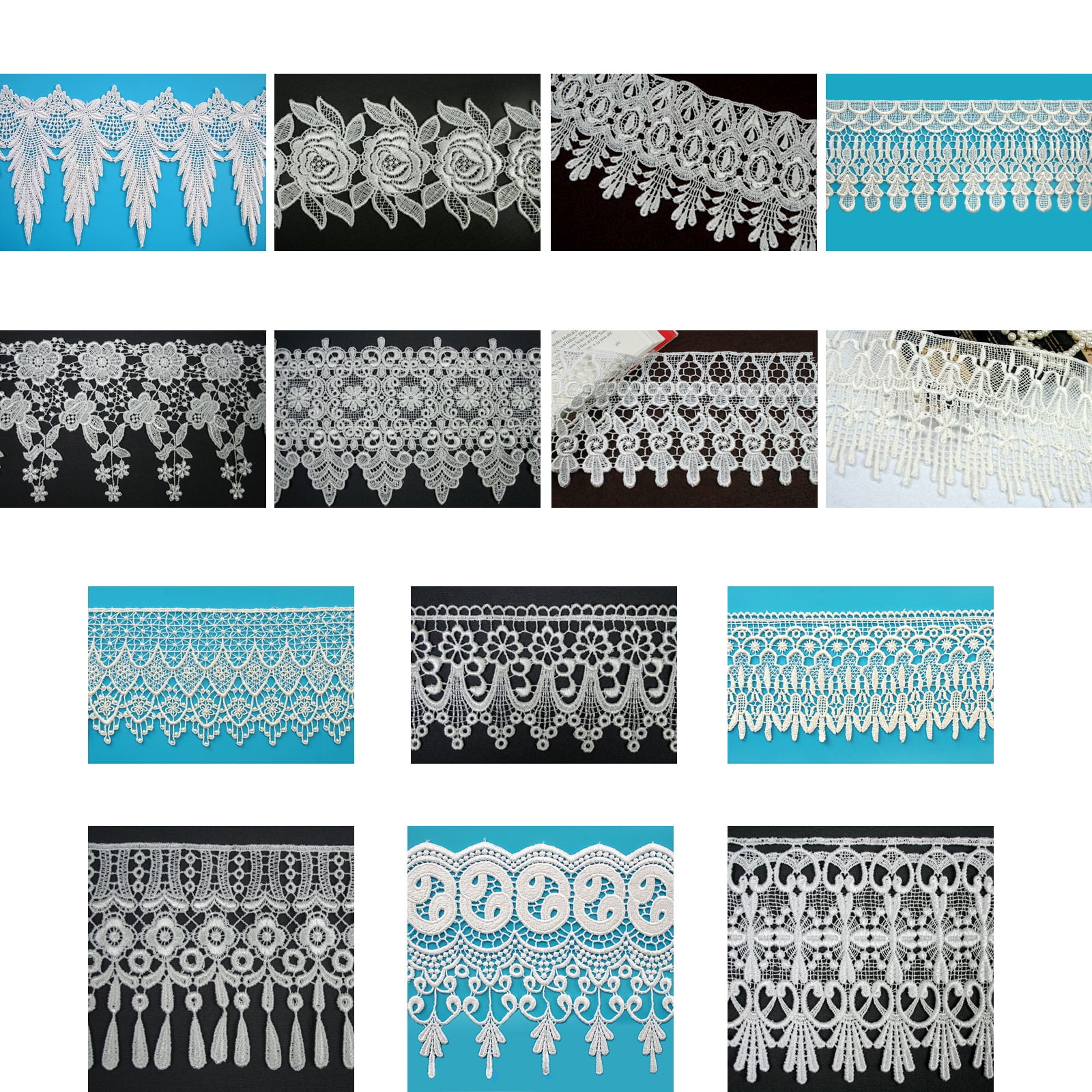 3",4", 4.5",4.75",5", 5.75",5 1/8", 6",7.5" Embroidered Ivory Venice Lace Trim