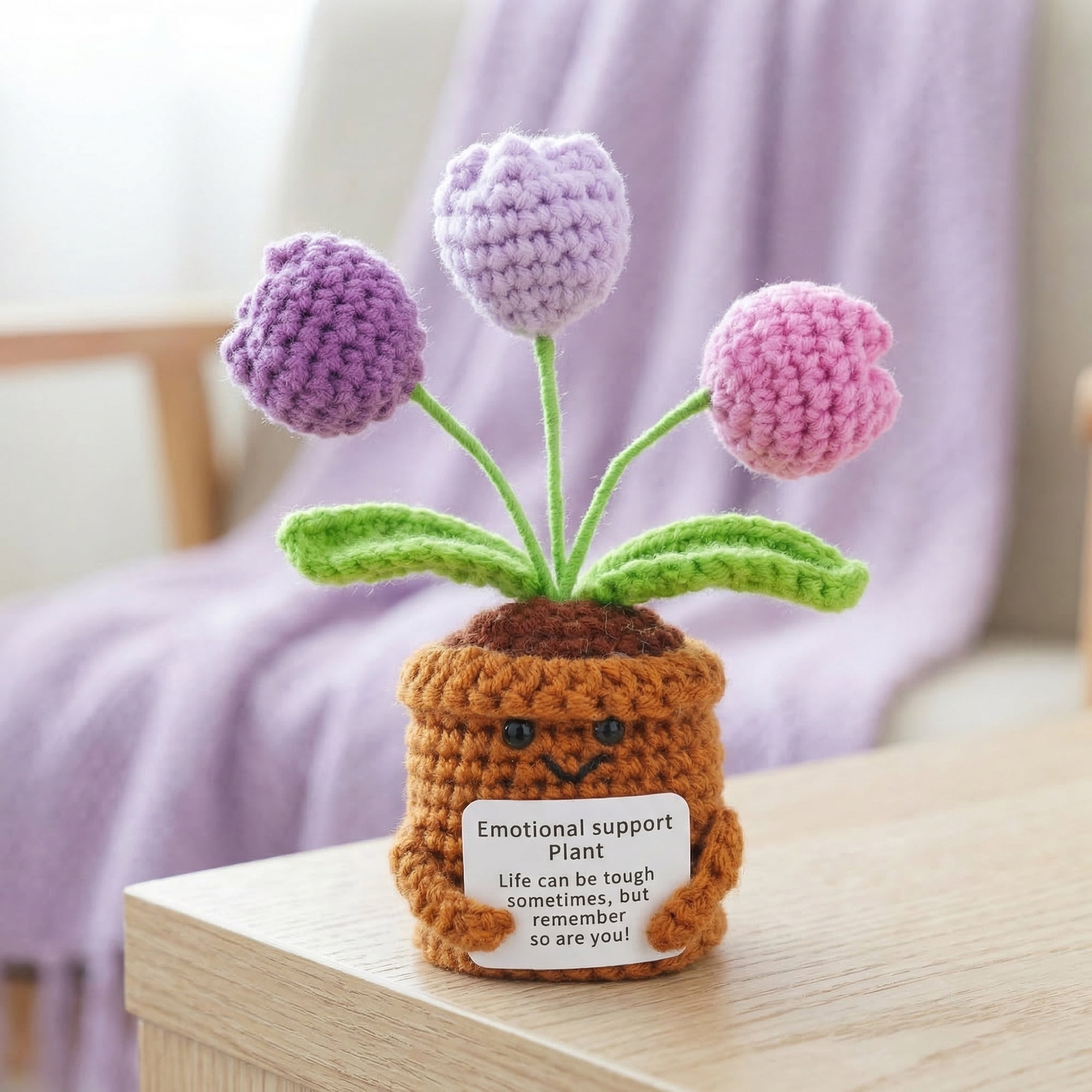 Unique Bargains 2Pcs Handmade Crochet Puffy Tulip Knitted Potted Plant Purple 4.3in