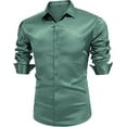 thumbnail image 2 of Mens Silk Shirts Long Sleeve-Luxury Shiny Silk Satin Party Dress Shirt Button Up Casual Muscle Fit for Men(Olive Green,S), 2 of 5