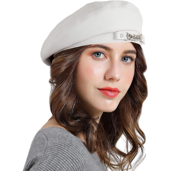 LinYooLi PU Leather Beret Hat for Women, French Artist Hat Solid Color Beanie