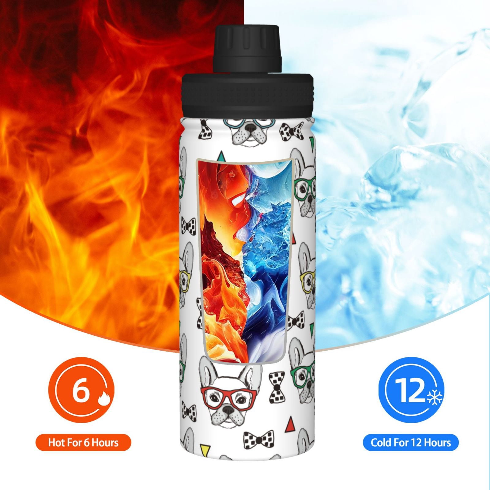 Fuzoiu Cute French Bulldog Print 18oz Sports Insulated Kettle,Stainless Steel Vacuum Water Bottle, Leakproof Sport Flask