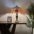thumbnail image 5 of Tiffany Table Lamp Red Orange Blue Stained Glass Rose Flowers LED Bulbs Included For Living Room Bedroom Bedside 16"W*16"D*24"H, 5 of 12
