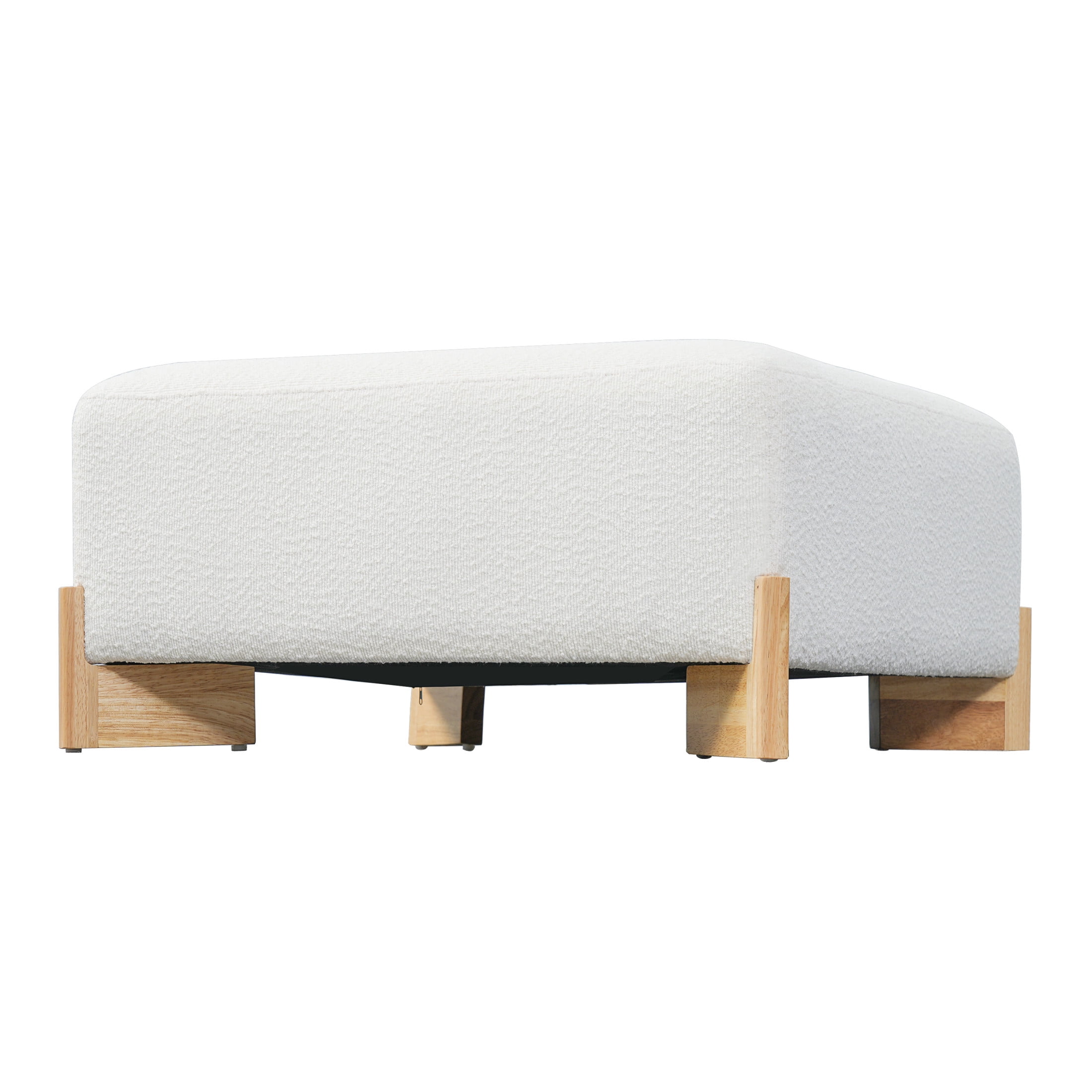 Christopher Knight Home Square Boucle Upholstered Ottoman with Solid Wood Legs, Ivory