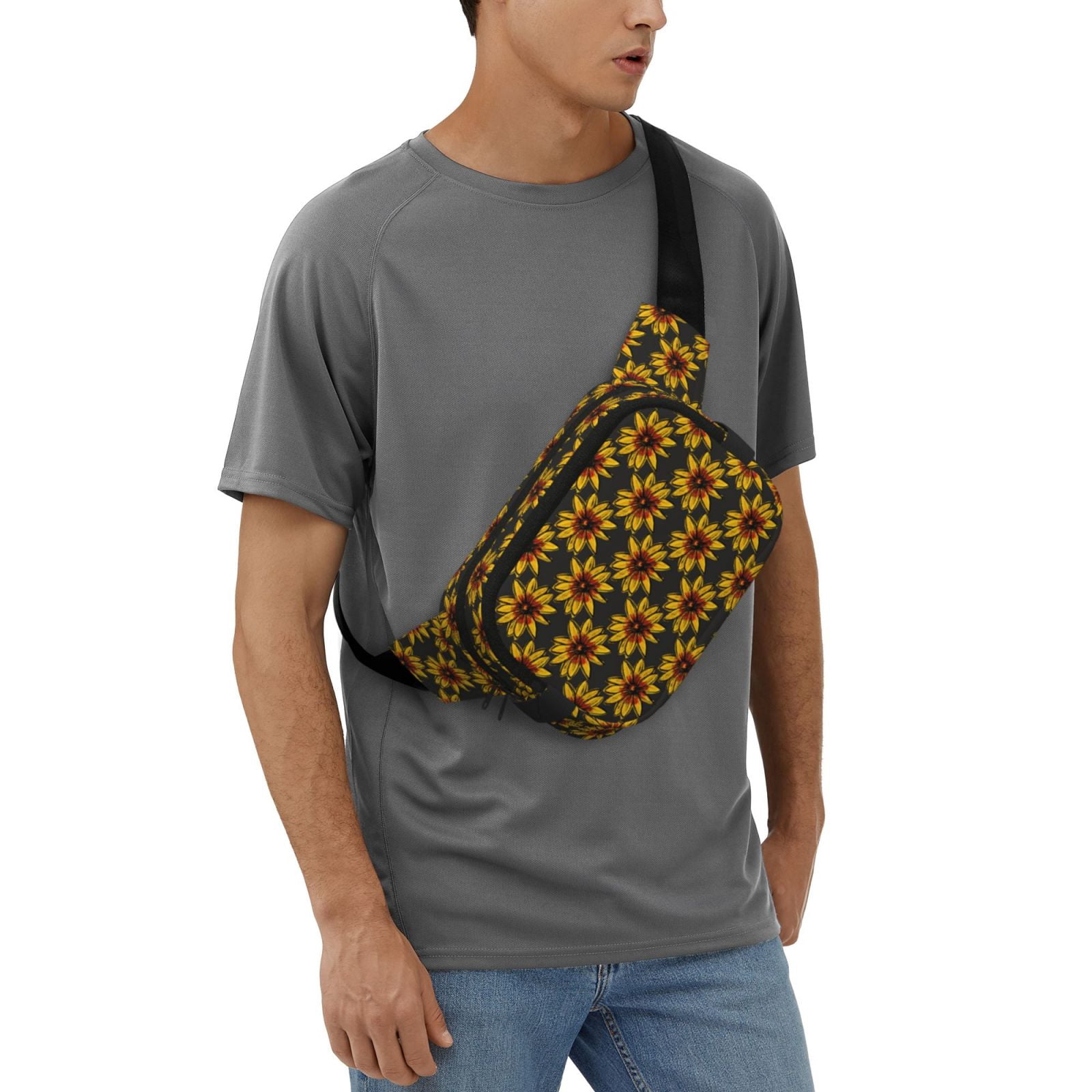 Picia Beautiful Sunflower Print Square Double-Layer Waist Bag Mini Adjustable Waist Belt Bag Exercise Running Travel Hiking