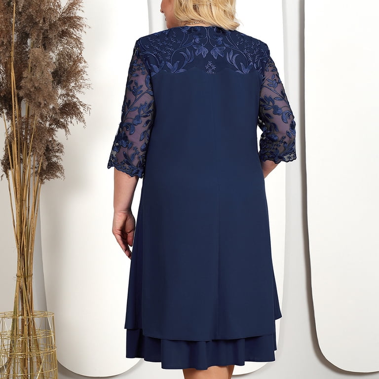 IDOPIP Plus Size Cocktail Dress for Curvy Women 1/2 Sleeve Floral Embroidery  Wedding Guest Dress