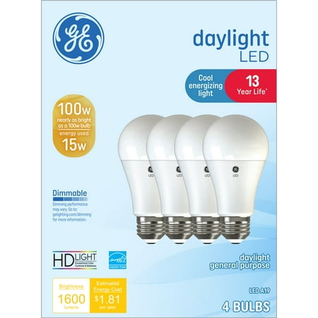 

GE Daylight LED Light Bulbs 100 Watt Eqv A21 General Purpose 13 year 4pk