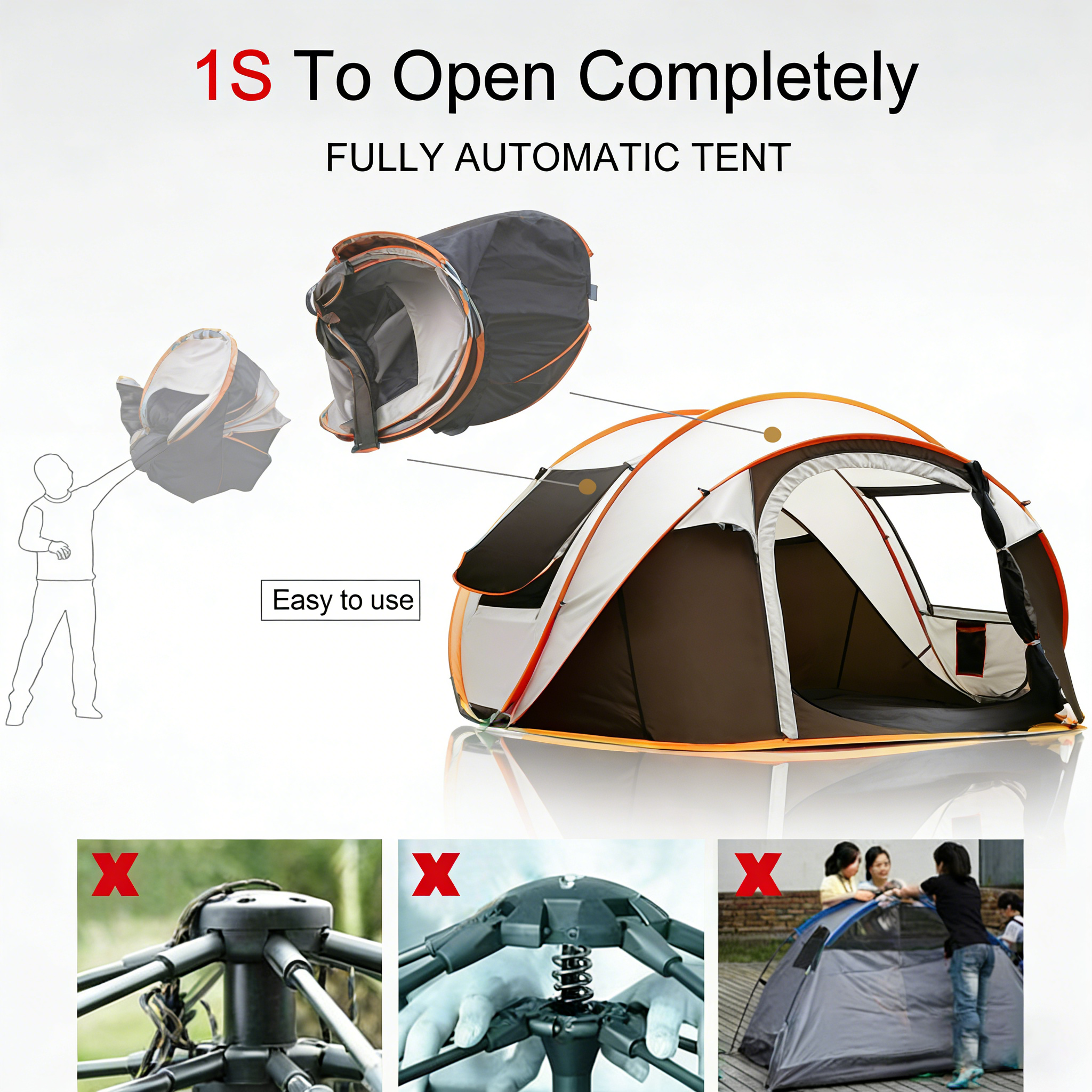 Carpa para acampar Mapskey para 3-4 personas, instalación automática pop-up, impermeable y ligera con puertas y ventanas de malla 3