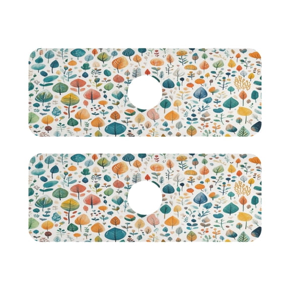 Watercolor Flowers Quick Dry Silicone Algae Faucet Pad 14.7x5.4in 2 Pack Absorbent Mat for Kitchen Sink, Bathroom Countertop