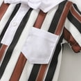 thumbnail image 6 of Kucnuzki Newborn Baby Boy Clothes 0 Months Spring Summer Jumpsuit Bodysuit 3 Months Short Sleeve Pinestripe Prints Button-Up Collar Overall Jumpsuit Hat 2PCS Set Brown, 6 of 8