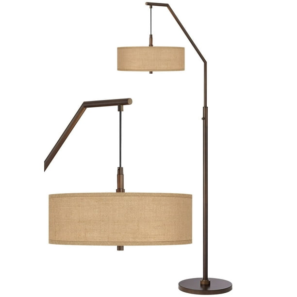 Possini Euro Design Burlap Shade Bronze Downbridge Arc Floor Lamp