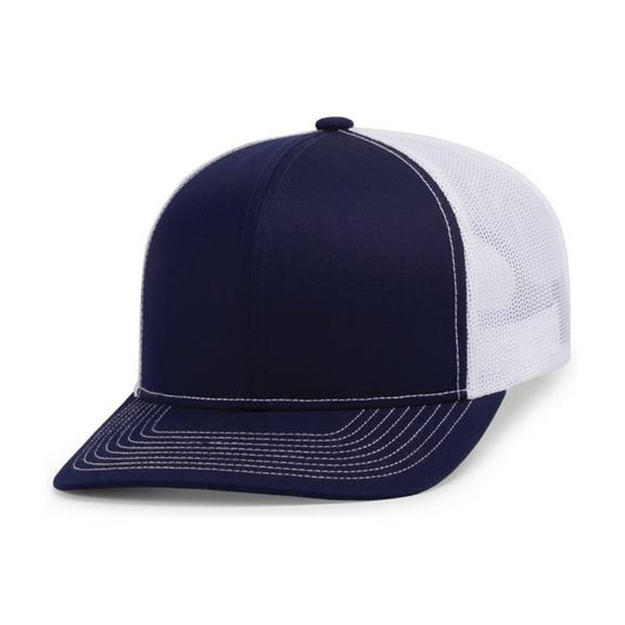 Pacific Headwear 104S.01X.OS Contrast Stitch Trucker Snapback Cap, True Navy & White - True Navy - One Size