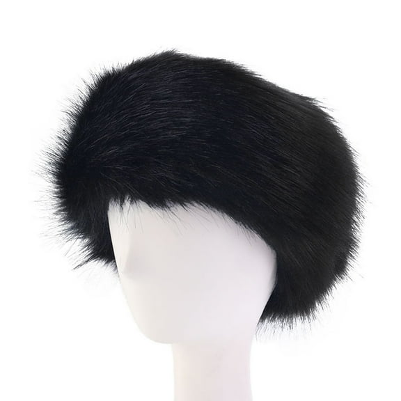 Pnellth Ladies Winter Ski Hat  Faux Fur Soft Fluffy Cozy Warm Unisex Thick Furry Headband Winter Outdoor Earwarmer Empty Top Elastic Anti-slip Ski Hat