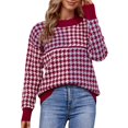 thumbnail image 1 of Gibobby Suéteres para mujer, Suéteres de otoño para mujer 2023 de manga larga a rayas de gran tamaño, suéter de punto casual de moda con cuello redondo(Vino,M), 1 of 5