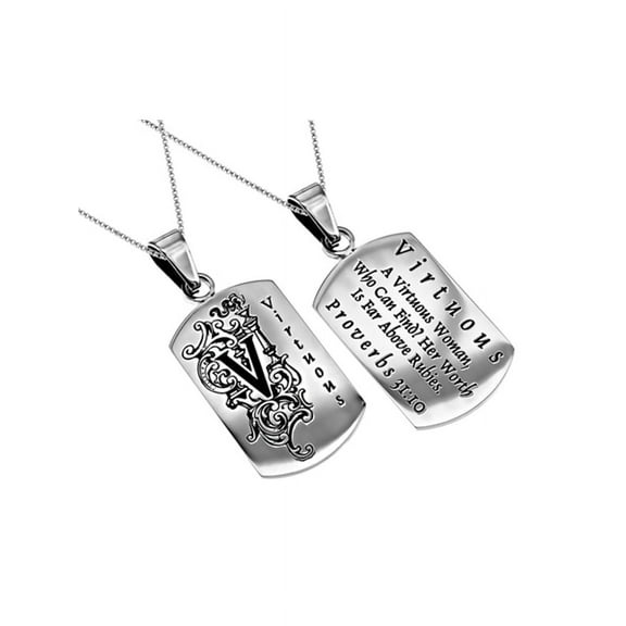 Christian Necklace for Women, Proverbs 31:10 VIRTUOUS, Stainless Steel