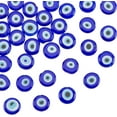 thumbnail image 1 of 33 cuentas de vidrio de 12 mm, azules, hechas a mano, de Murano, planas y redondas, con espaciadores turcos para joyería, collares, pulseras y pendientes., 1 of 9