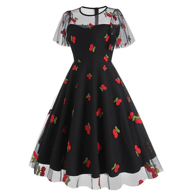 Été jusqu'à 65 % de Rabais Iumwxz Robe à Manches Courtes Col Rond pour Femmes Robe en Tulle Tunique à Fermeture Éclair Robe Princesse Imprimé Fruits Robes d'Été pour Femmes Robe Habillée pour Extérieur