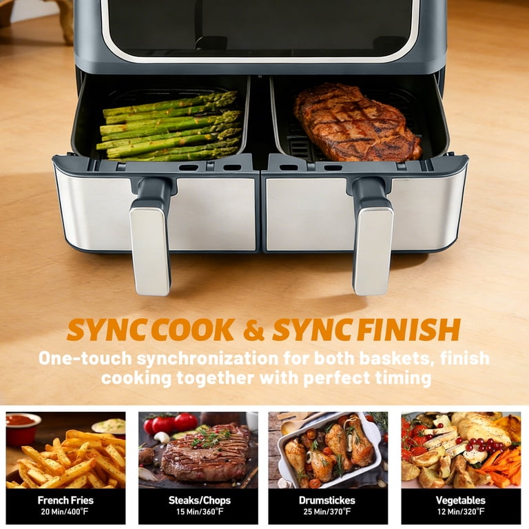 EDX 9QT Dual Basket Stainless Steel Air Fryer with Digital Sync