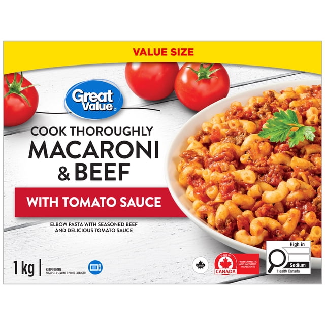 Macaroni au bœuf copieux et sain avec sauce tomate Great Value 1 kg