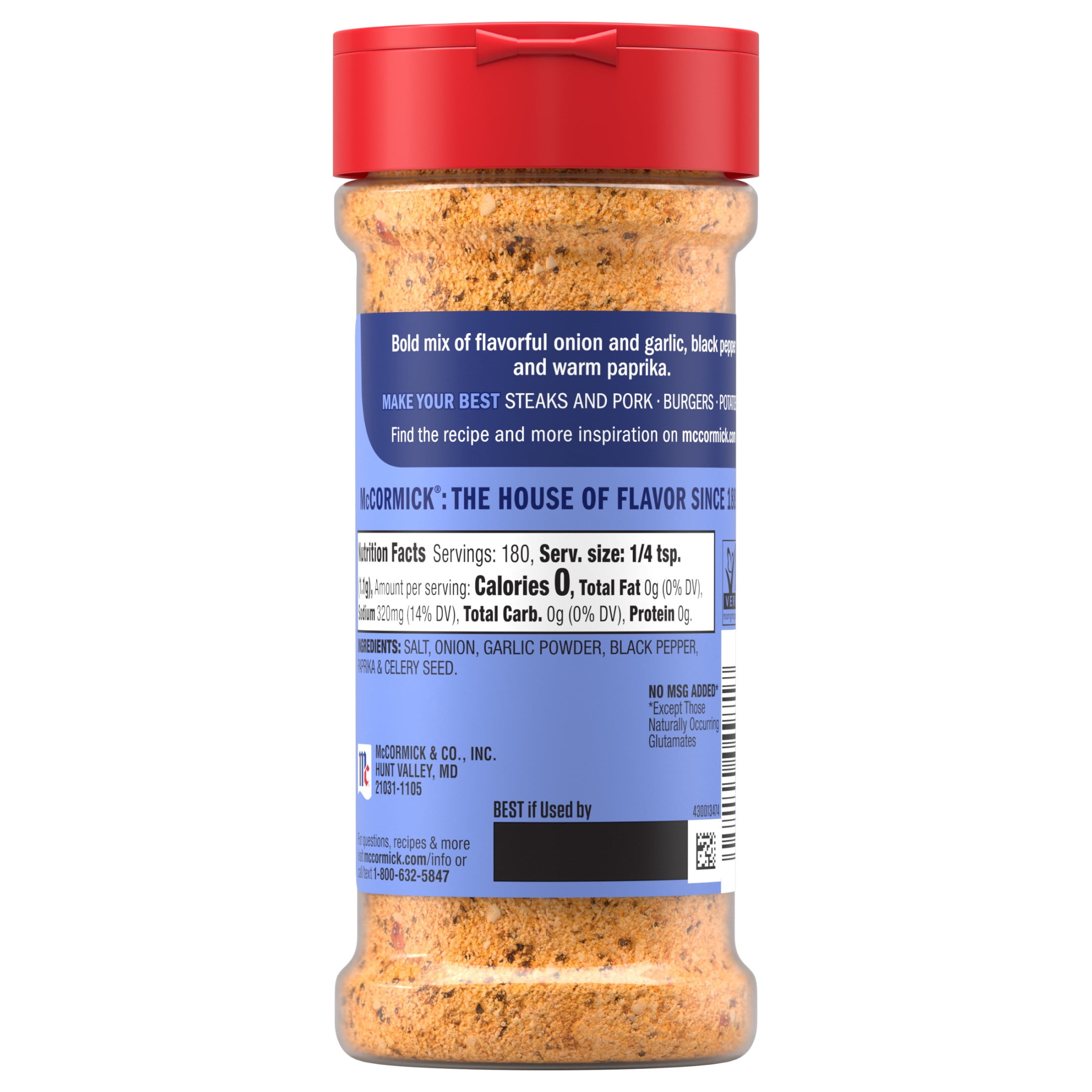 McCormick Steak Seasoning, 7.0 oz Bottle
