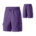 thumbnail image 4 of Yifymode Knee Length Women Bermuda Shorts Baggy Wide Leg Drawstring Casual Work Hiking Cargo Shorts With Pockets,Purple L, 4 of 5
