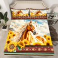 thumbnail image 2 of jejeloiu Farm Animal Horse Twin Sheet Sets,Aztec Geometric Pattern Twin Fitted Sheet,Orange Sunflower Floral Flat Sheet For Adults,Microfiber Bedroom Decor,3 Pieces, 2 of 7